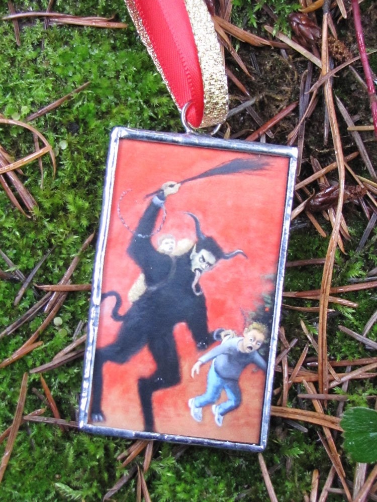 Krampus Glass Ornament, double-sided