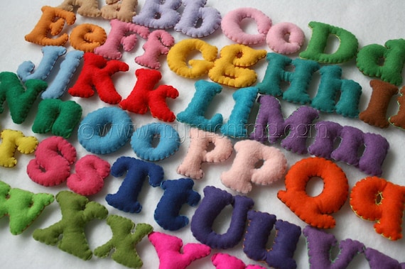 Stuffed Felt Alphabet Letter Set in a Drawstring Bag - Mixed Upper and Lower Case Set