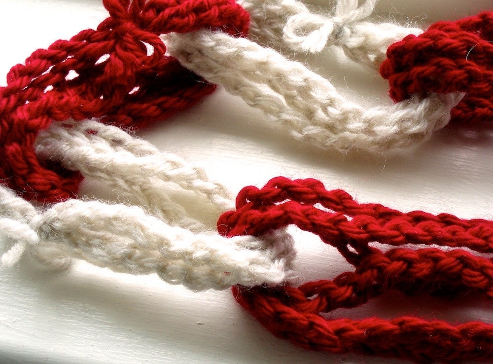 Red and White Crocheted Chain Garland for Valentine's Day