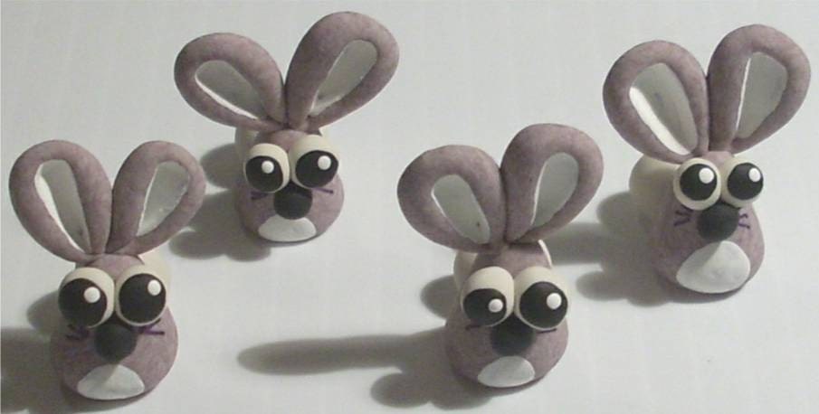 4 Little Big Eared Bunnies FIMO and Sculpey