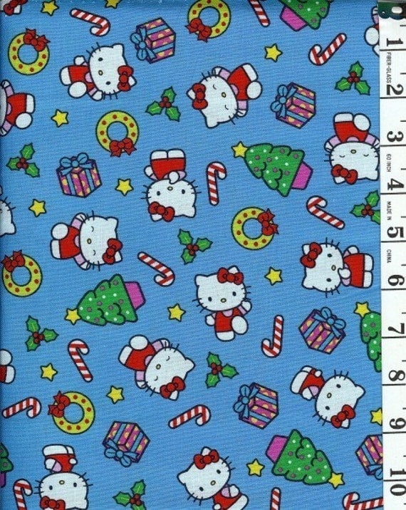 hello kitty fabric by the yard. Hello Kitty Christmas Candy Canes Blue Flannel Fabric 1 HALF YARD Last One
