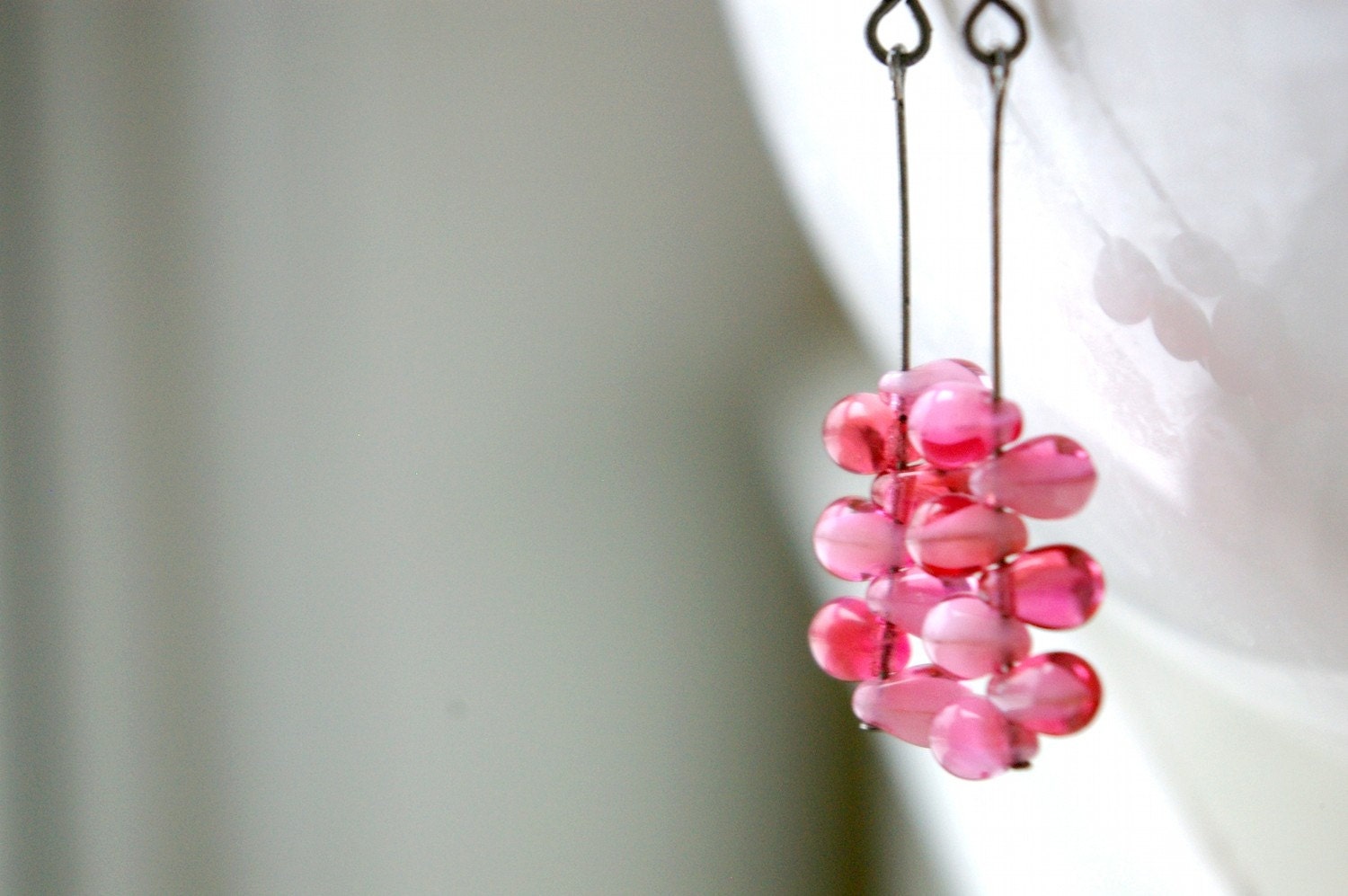 color me fuchsia earrings - marbled glass tear drops on antique silver.