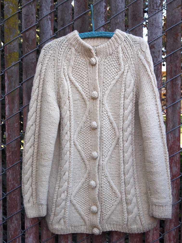 Vintage Cream Wool Fisherman's Sweater Mens Large
