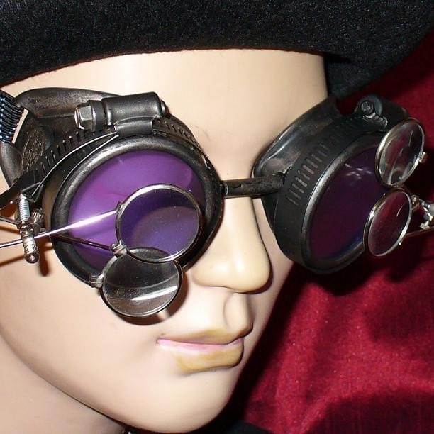 Steampunk Goggles Glasses AVIATOR magnifying lens loops---RARE-----Time Travel Crazy Scientist's Oculo-Vision Tool
