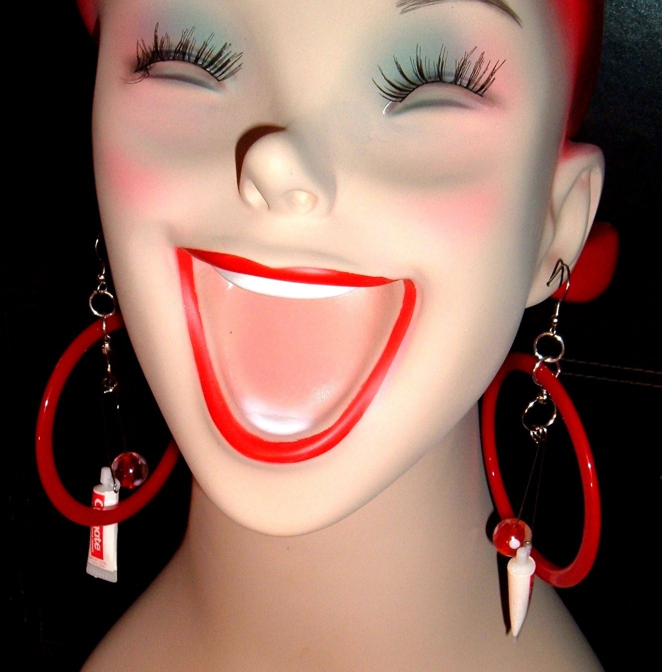 Torturing teeth upcycled ooak reclaimed red toothpaste earrings