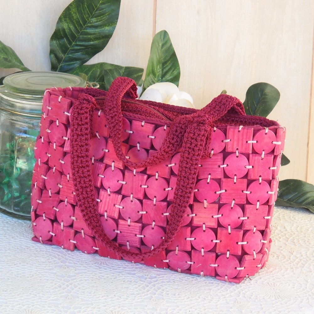Rose Pink Wood Disc Vintage Handbag