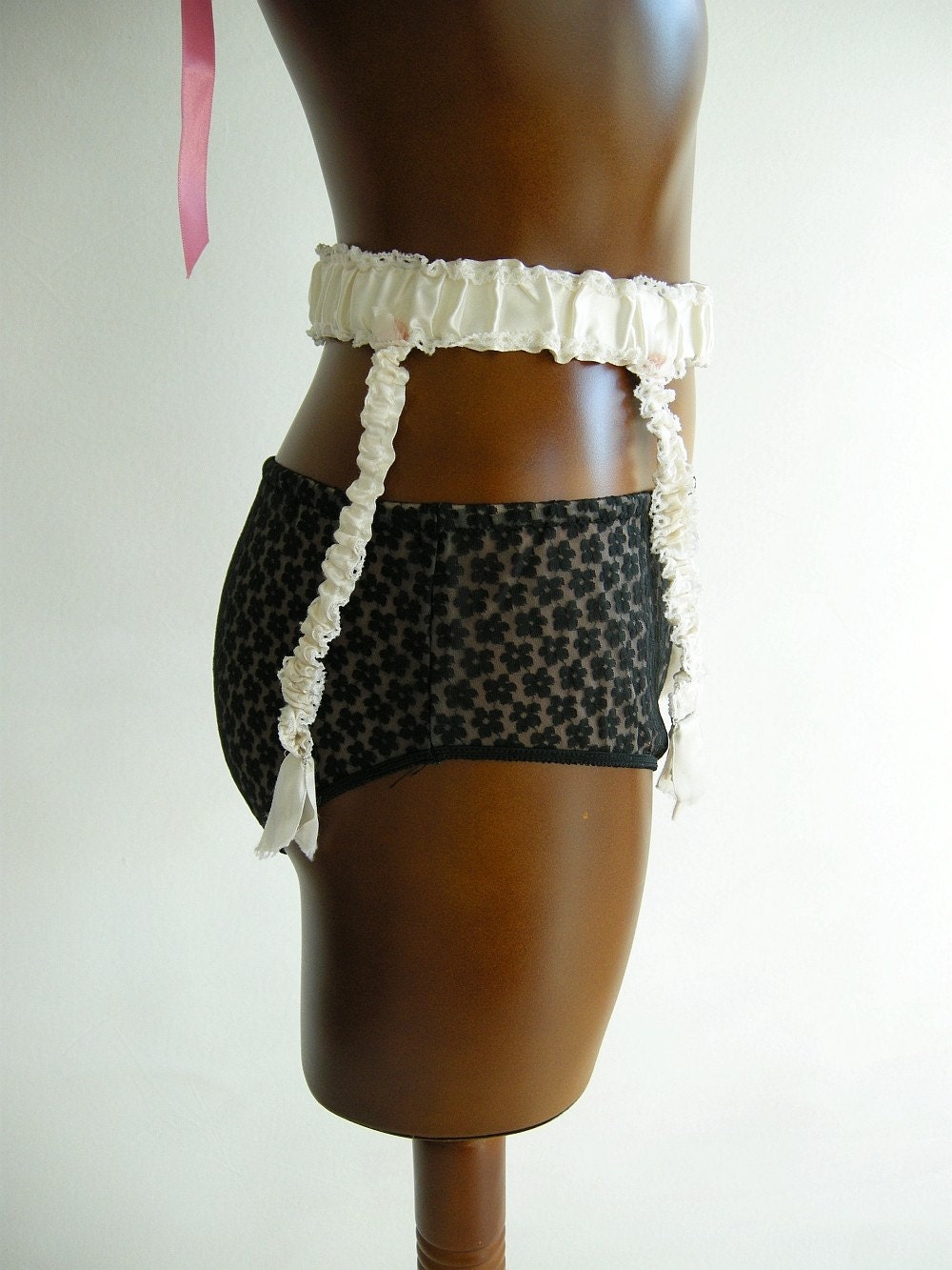 Ivory Satin Vintage Garter Belt S M by empressjade on Etsy lingerie