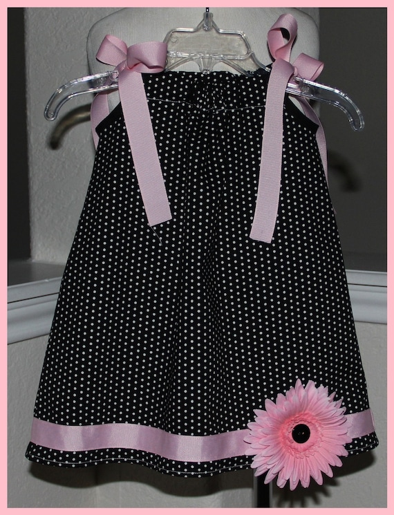 Custom Super Cute Polka Dot Pillowcase style dress With Pink flower 12m-5t