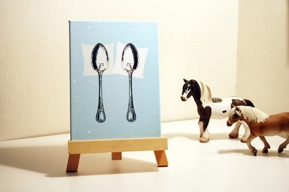 Spooning Mini Canvas BLUE 5x7'' With wooden stand