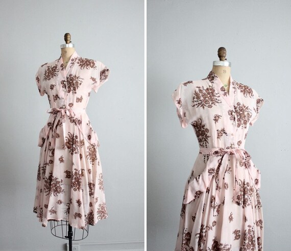 1940s vintage sheer barely pink floral tea dress