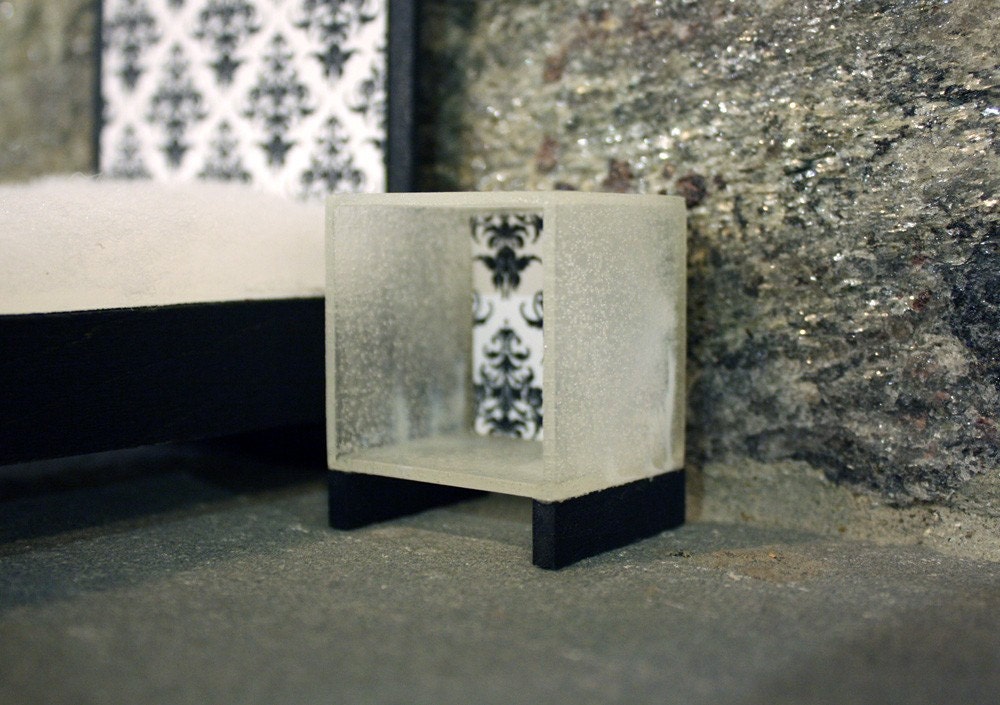 Modern Minimalist End Table, Black & Clear Resin, Dollhouse Miniature Furniture in 1:12 Scale (Prototype)