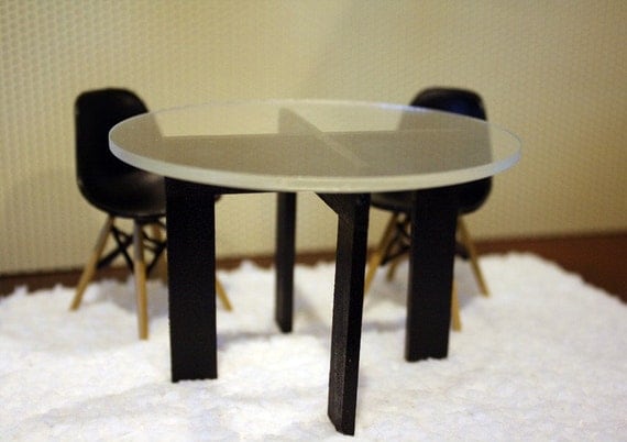 Modern Minimalist Dining, Kitchen Table with Acrylic Top, Dollhouse Miniature Furniture in 1:12 Scale