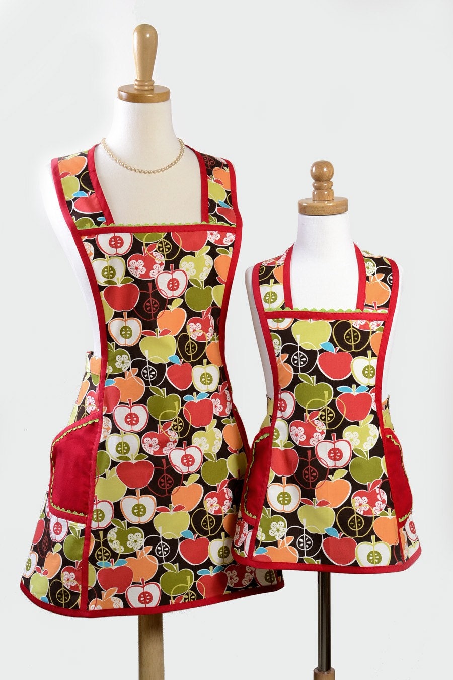 Mother Daughter Aprons :  Vintage Inspired Aprons in  Mother Daughter Set - Bite Me Apples in Autumn Harvest Colors