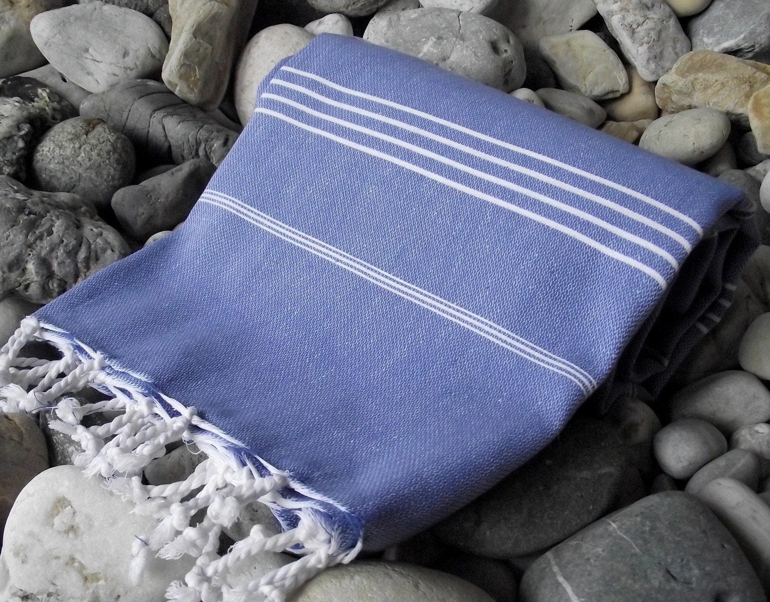 Best Quality Hand-Woven Turkish Cotton Bath Towel or Sarong-Blue and White Stripes