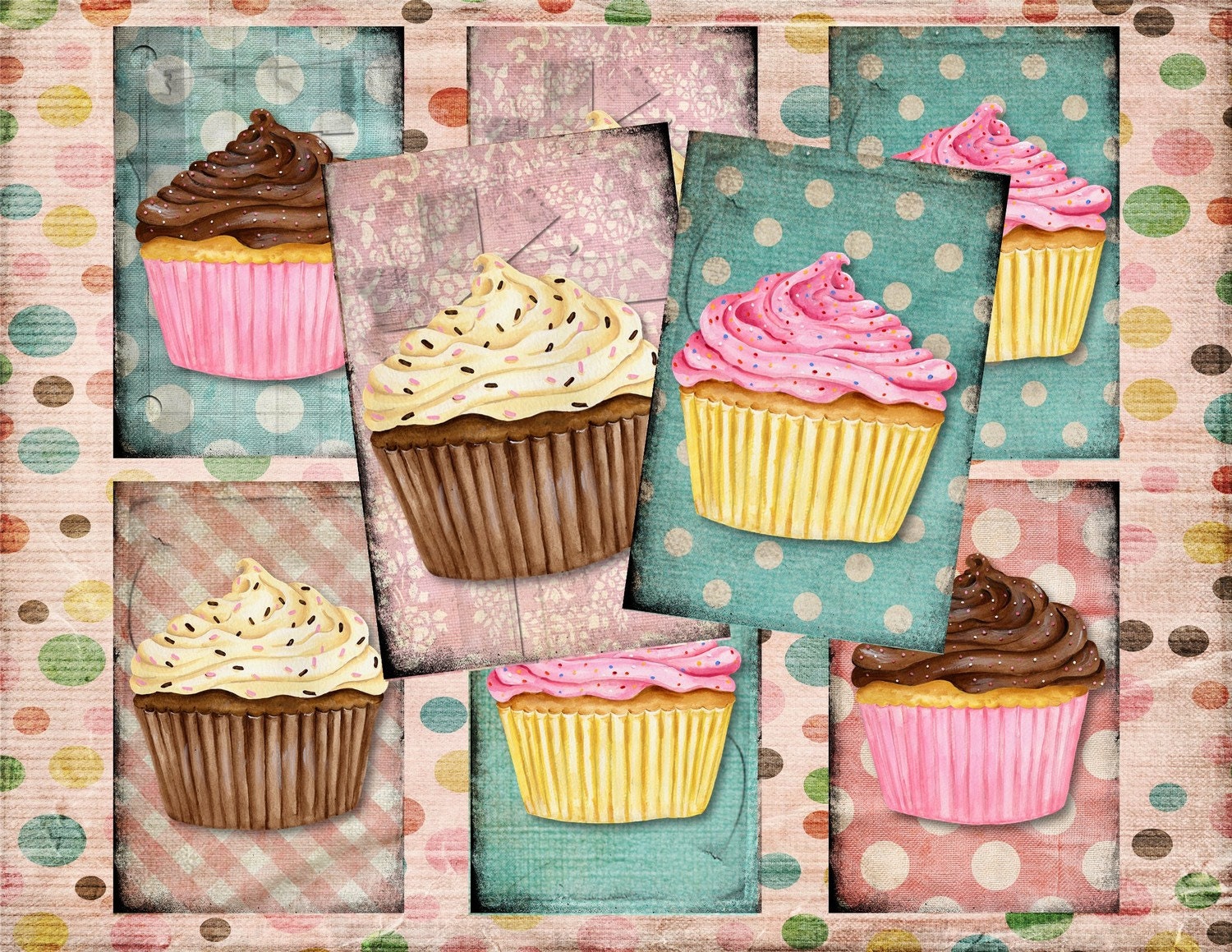 Set of 6 AGeD GRuNGe sHaBBY CupCAKe baKEry BaCKGRouND PaPeRs ViNTaGe aNTiQUe DiGiTaL CoLLaGe sHeeT aLTeReD HaNG TaGs BooK JouRNaL SCRaPBooKiNG SuPPLieS No. 103
