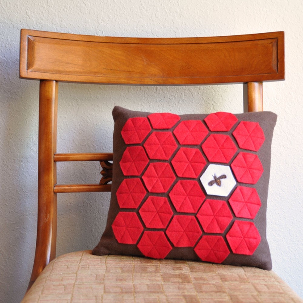 Bee in Honeycomb Felt Pillow