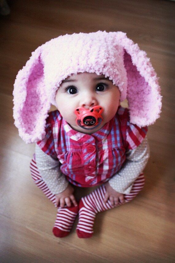 3 to 6m Valentine Love Flopsy Bunny Rabbit Crochet Hat - Baby Pink