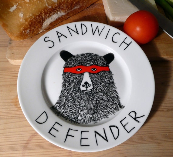 Side Plate - Hand Painted -The Sandwich Defender Bear