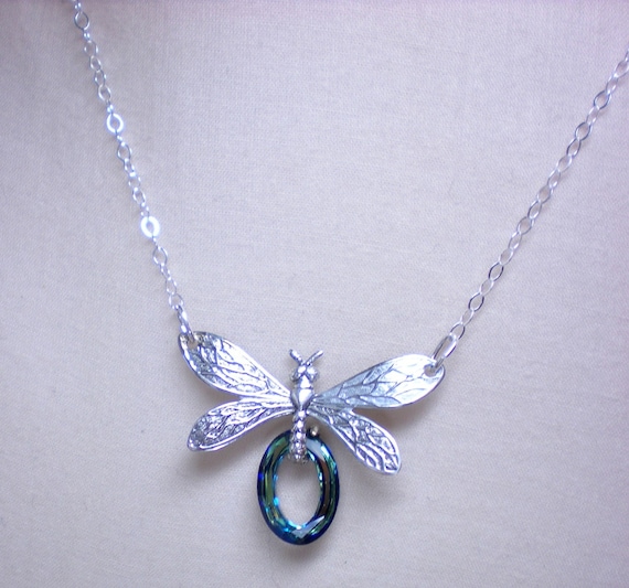 Royal Dragonfly- Swarovski Crystal Sterling Silver Necklace