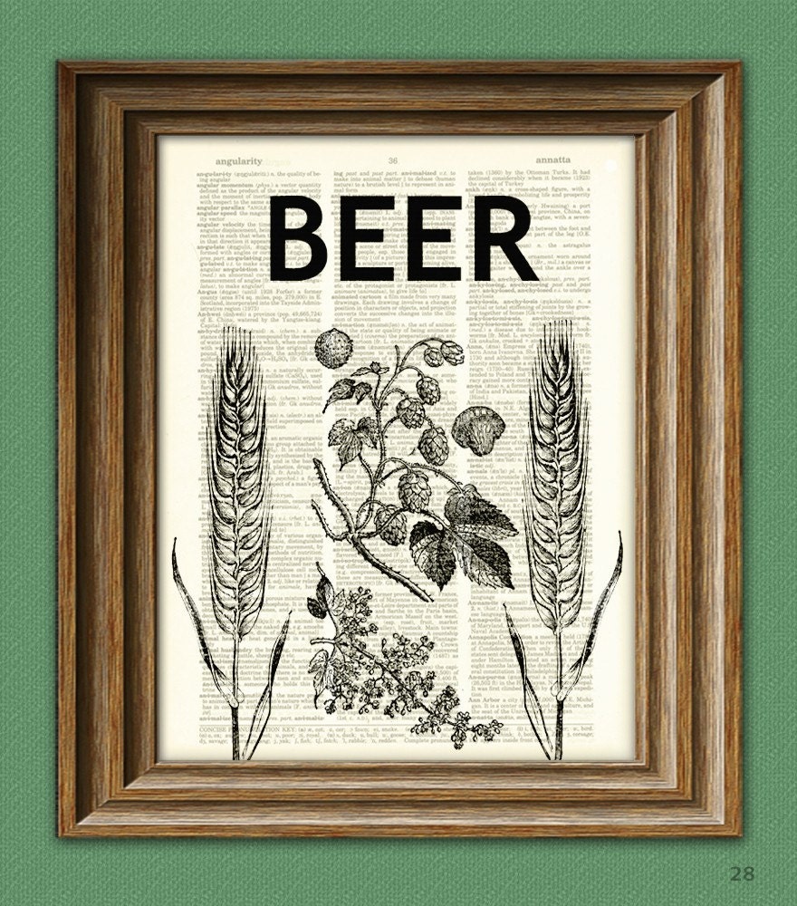 Hops, Barley, and Beer beautifully upcycled dictionary page book art print