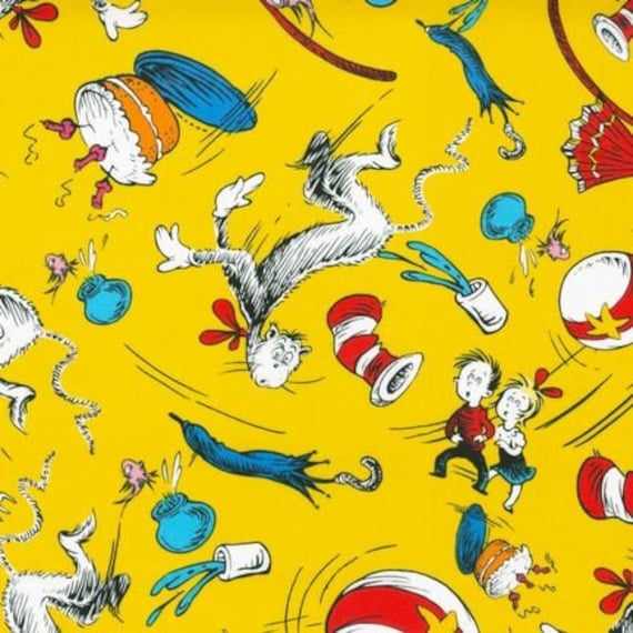 Cat In The Hat Book Images. The Cat In The Hat Book Character Motifs Yellow - Robert Kaufman - Fabric - Fat Quarter 18 by 22. From ThreeRiversFabric