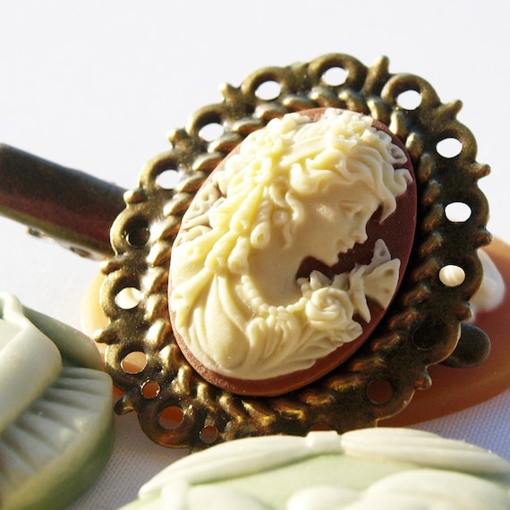 Caramel Victorian Aristocratic Cameo Hair Clip by glamasaurus accessories 