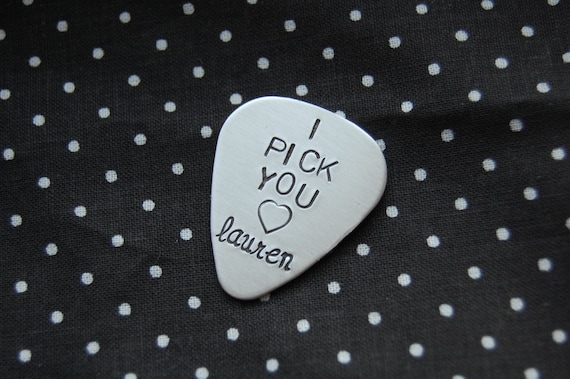 Hand Stamped GUITAR PICK  sterling silver