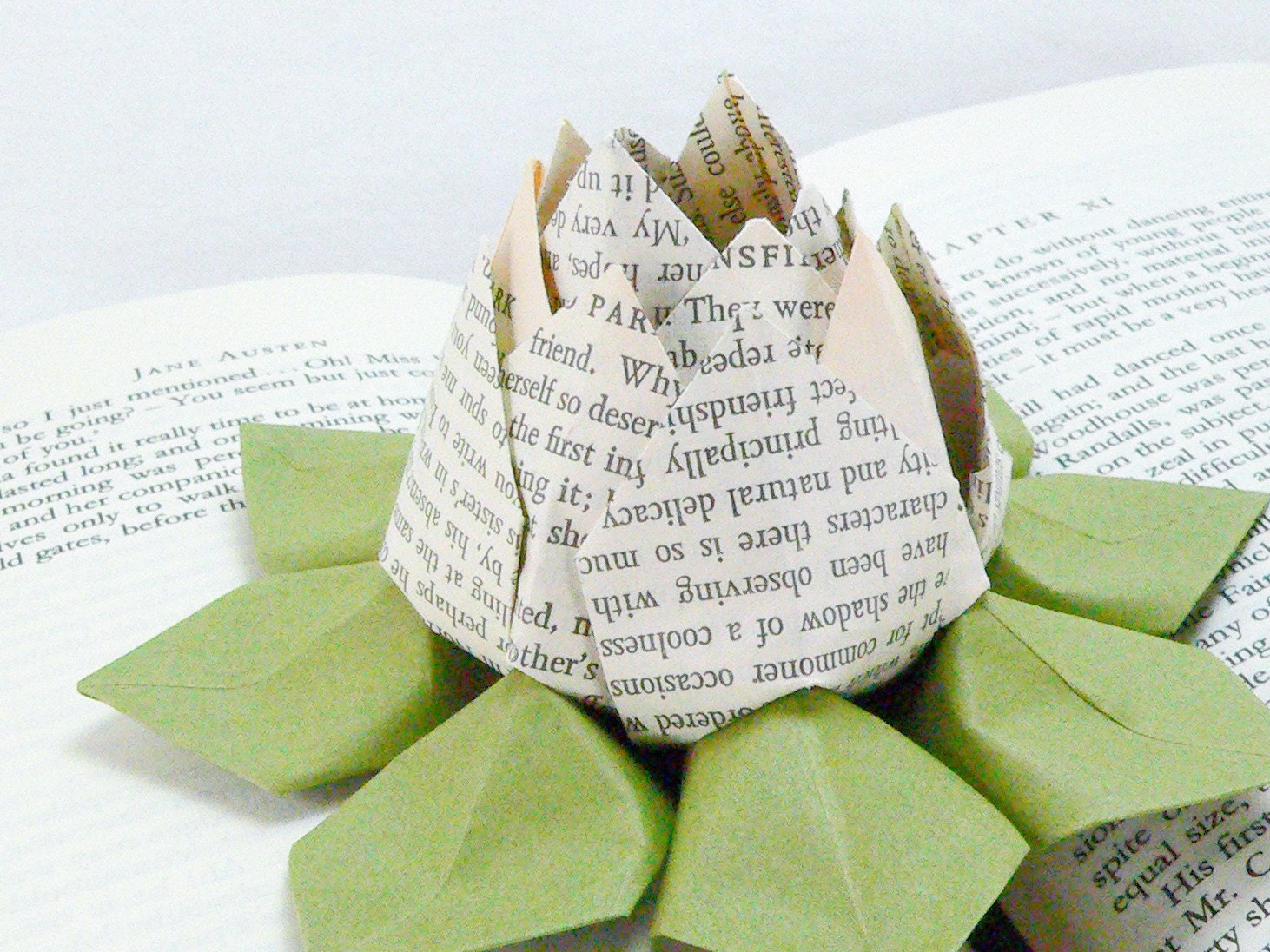 Origami Lotus Flower Decoration or Favor - made from the pages of  an old Jane Austen novel