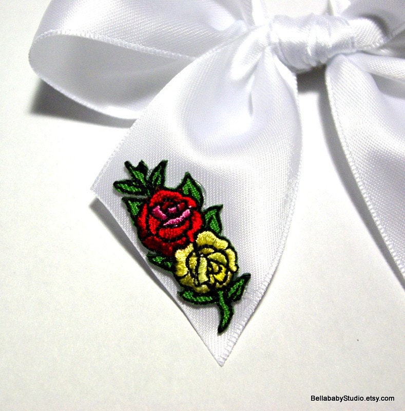 ribbon bow tattoo. Roses Tattoo Flash White Satin Ribbon Hair Bow FREE SHIPPING
