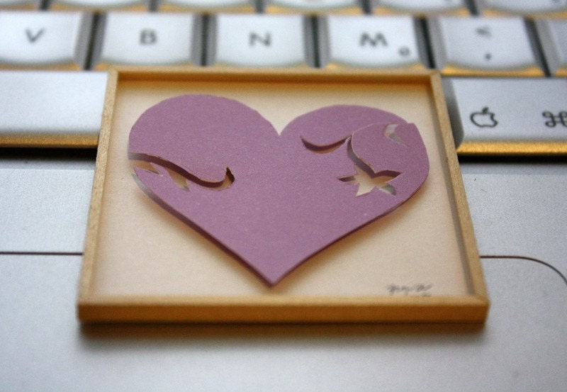 Miniature Shadowbox Paper Wall Art, "Heart, Pretty in Purple" made for 1:12 Scale Dollhouses
