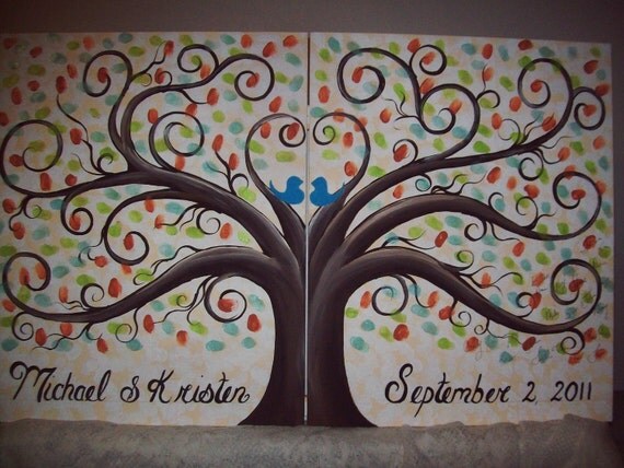 Wedding Thumbprint Guest Tree...Guest book Alternative...Also for baby showers....Anniversaries and Engagements....300 Guests