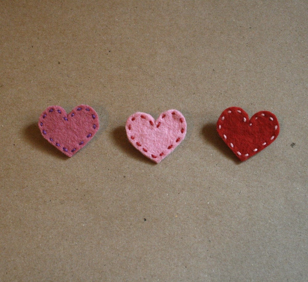 red, pink and cotton candy heart brooches