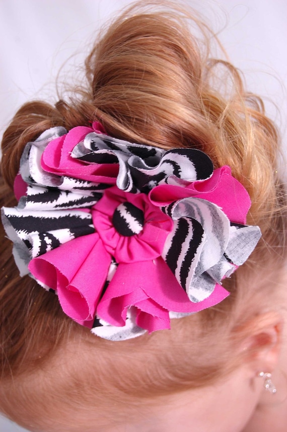 Zebra and Pink Fabric Hair Bow