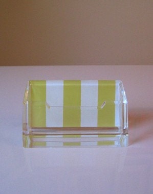 Stripe Lucite Business Card Holder - Yellow/White