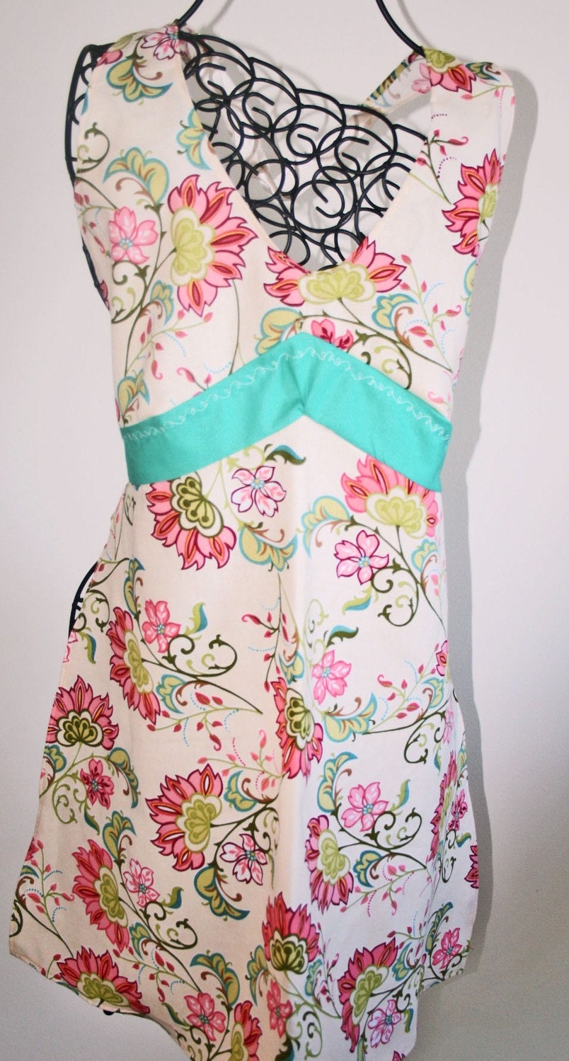 Spring Halter Apron with Pink and Cream Flowers
