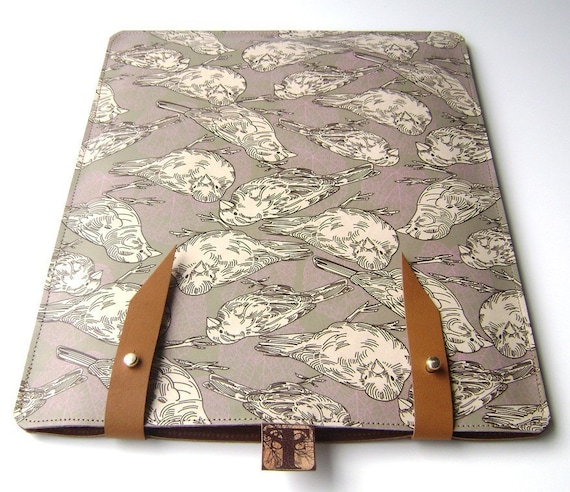 Leather iPad case- Sparrow/Leaf