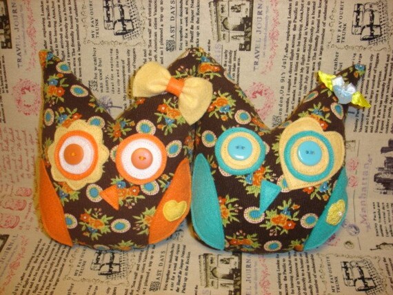 Decorative Owl Plushie - Yellow and Teal Owl Help Japan Donation Drive