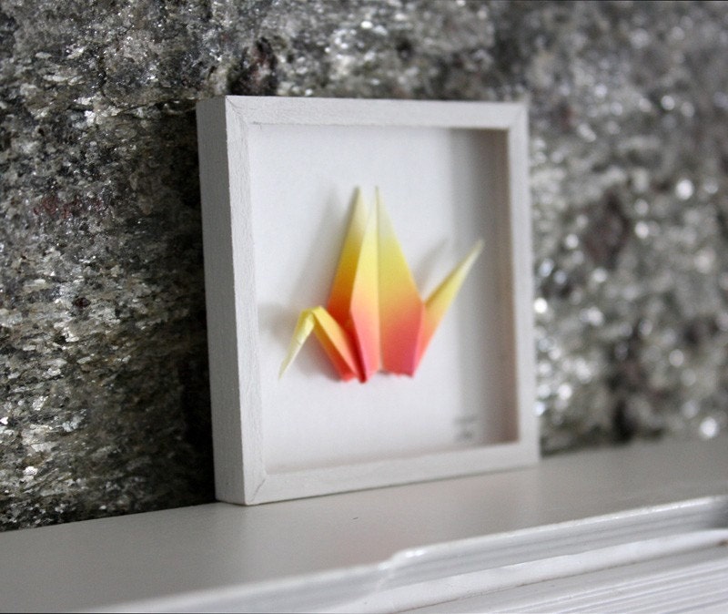 Miniature Origami Paper Wall Art, "Phoenix" Shadowbox Framed in White 1:12 Scale Dollhouses