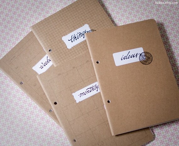BLANK kraft paper recycled planner notebook, sketchbook with custom calligraphy label / eco-friendly, A5 Half-letter size