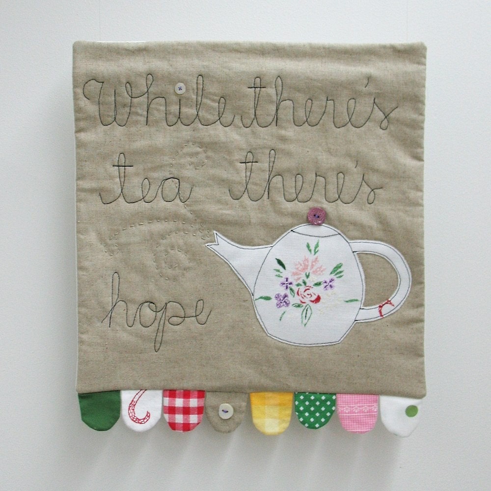 While there's tea... linen art quilt