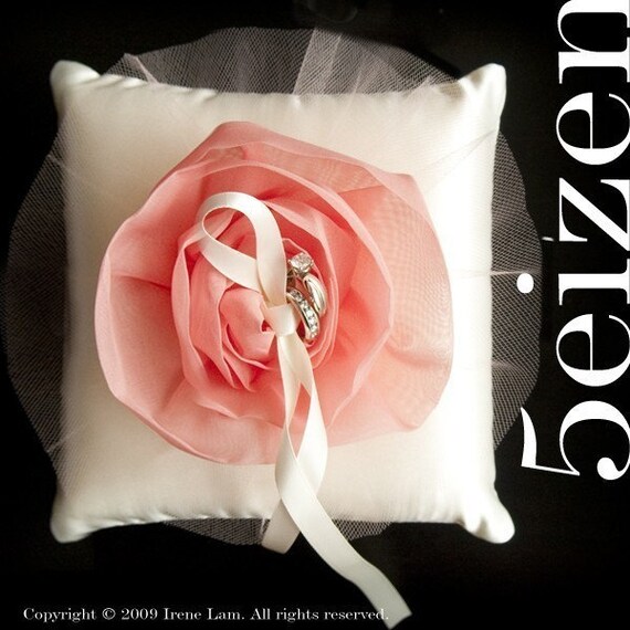 Juliani Series - Coral Bloom and Ivory Ring Pillow