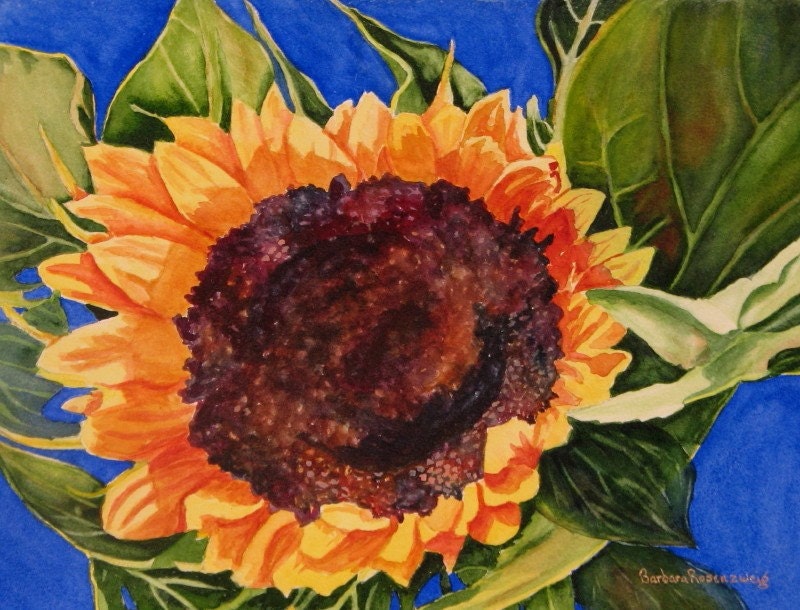 Sunflower Art: Limited Ed Watercolor Fine Art Reproduction - Free Shipping
