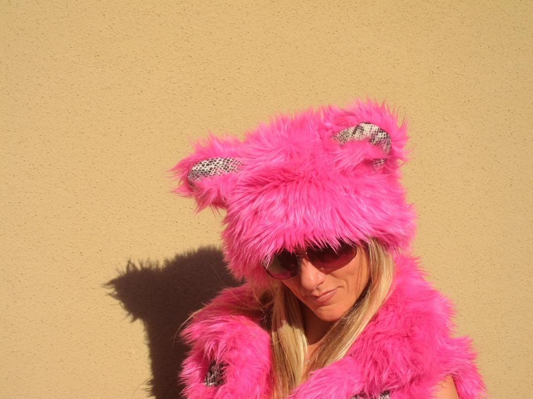 fur hats with ears. Pink Faux Fur Hat with Ears