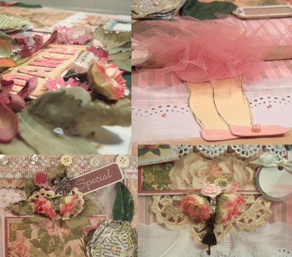 Shabby and Gorgeous Two Page Layout for a Girl ......Paper Pieced Dance Ballerina Pink Rose