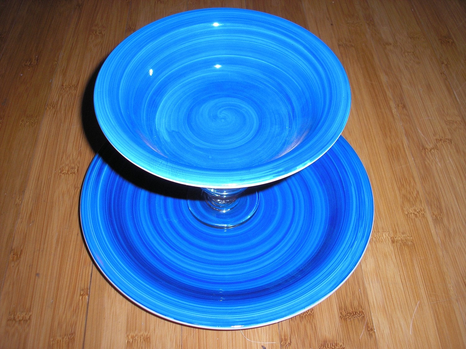 2 Tiered dip and chip or Sweets Plate Ocean Blue Or Lively Green