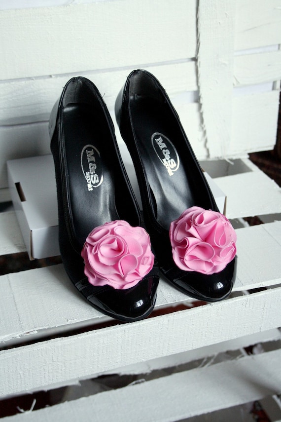 Dark Pink Satin Fabric Shoes Clips Handmade 2 PCS