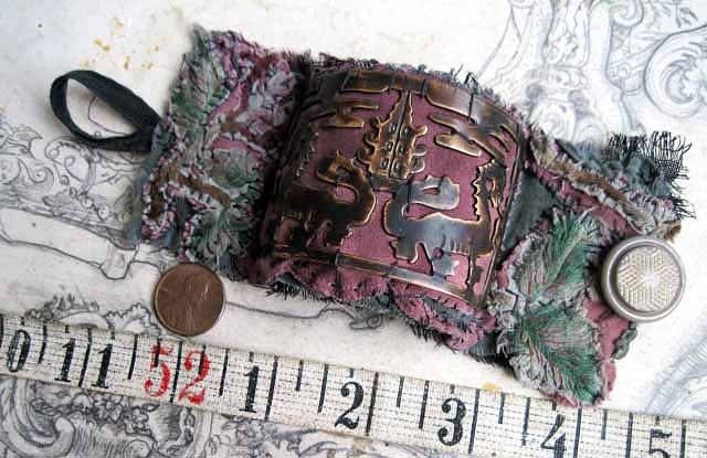 World-Soul. Stitched Cuff with Brass Dragons.