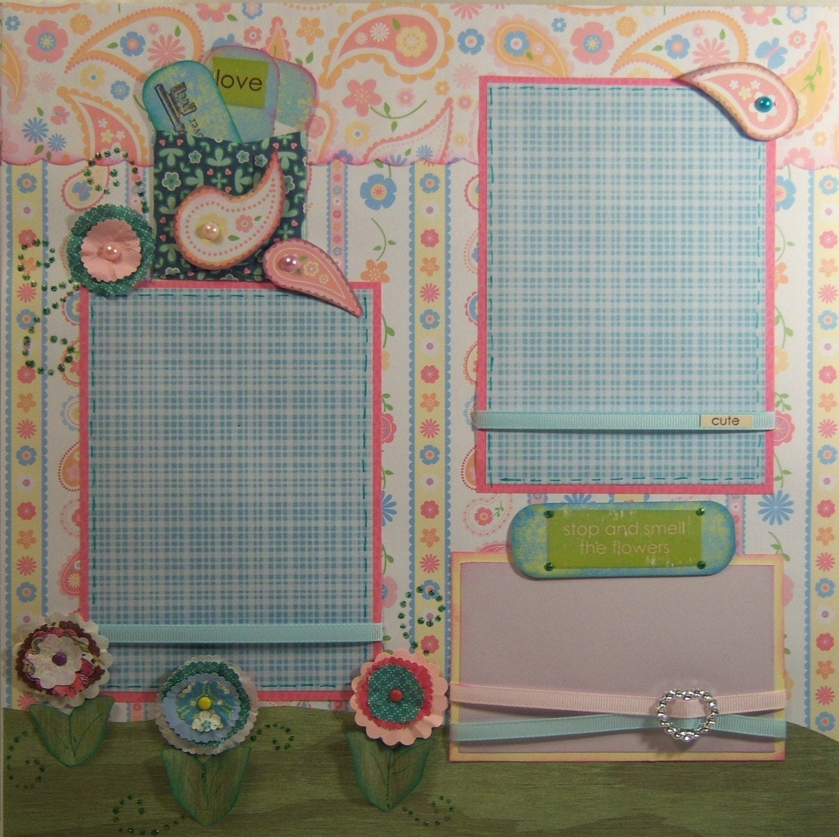 Sweet Girl holding a Bunny Paper Pieced Double Page Layout for Spring or Easter too