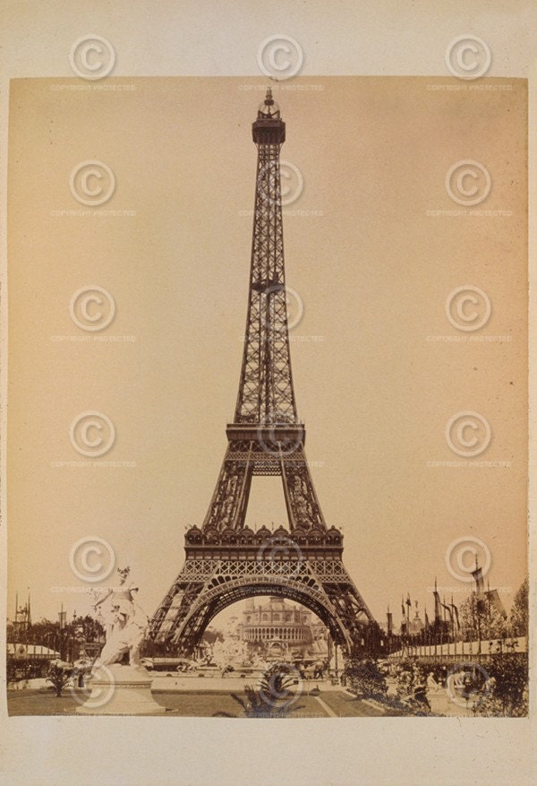 Large Digital  Clipart Image of Vintage Antique Photograph of Eiffel Tower in Paris - Public Domain Image