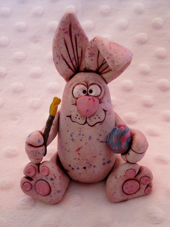 Speckled Bunny Rabbit --Easter polymer clay critter